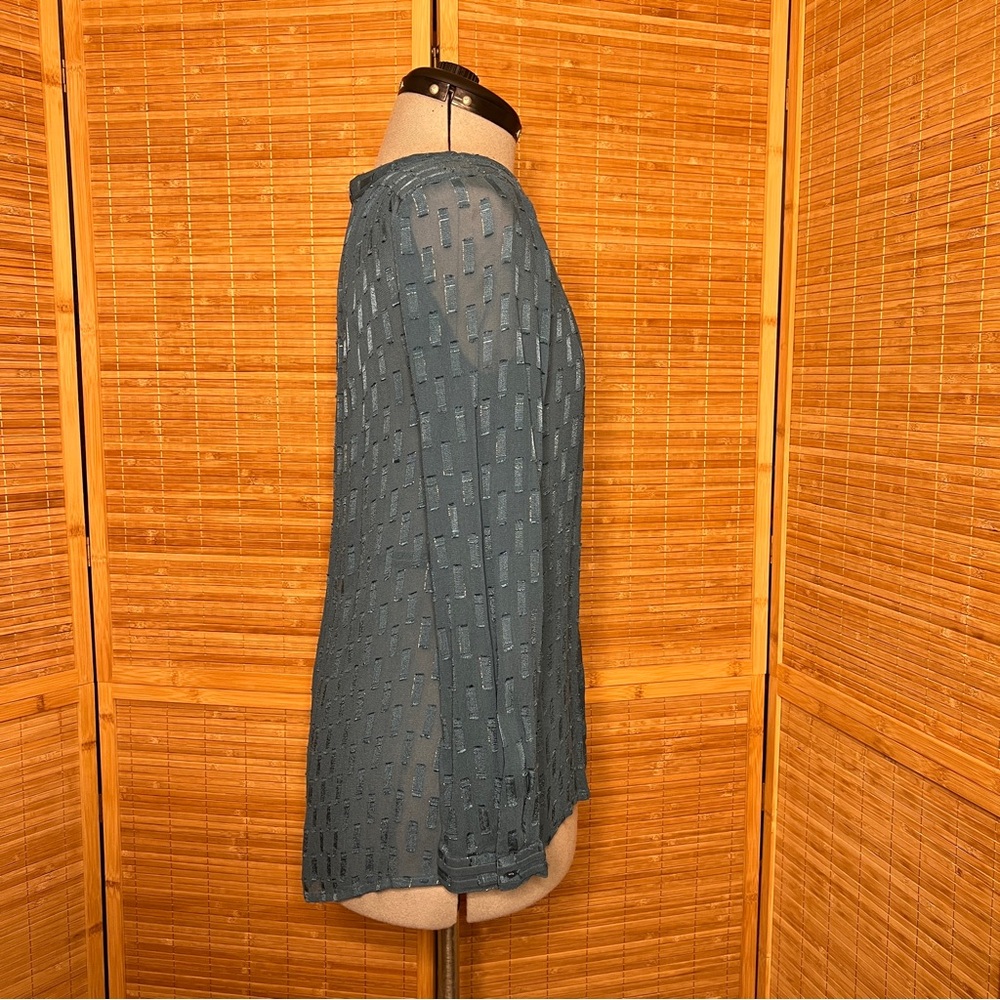 Lucky Brand Sheer Teal Patterned Blouse Metallic Accents Small - Picture 5 of 11